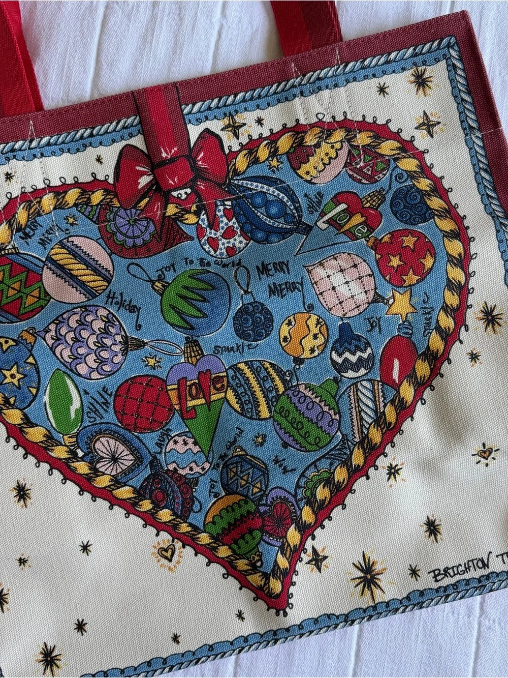 Brighton Holiday Decorative 'Love' Canvas Tote Bag in Red and Multicolor - Picture 3 of 5